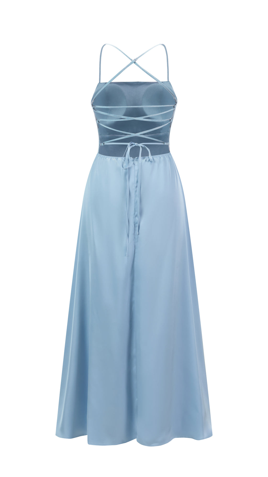 Abito Lungo in Satin con Spalline Sottili e Schiena a Croce - Eleganza per Matrimoni e Serate（副本）