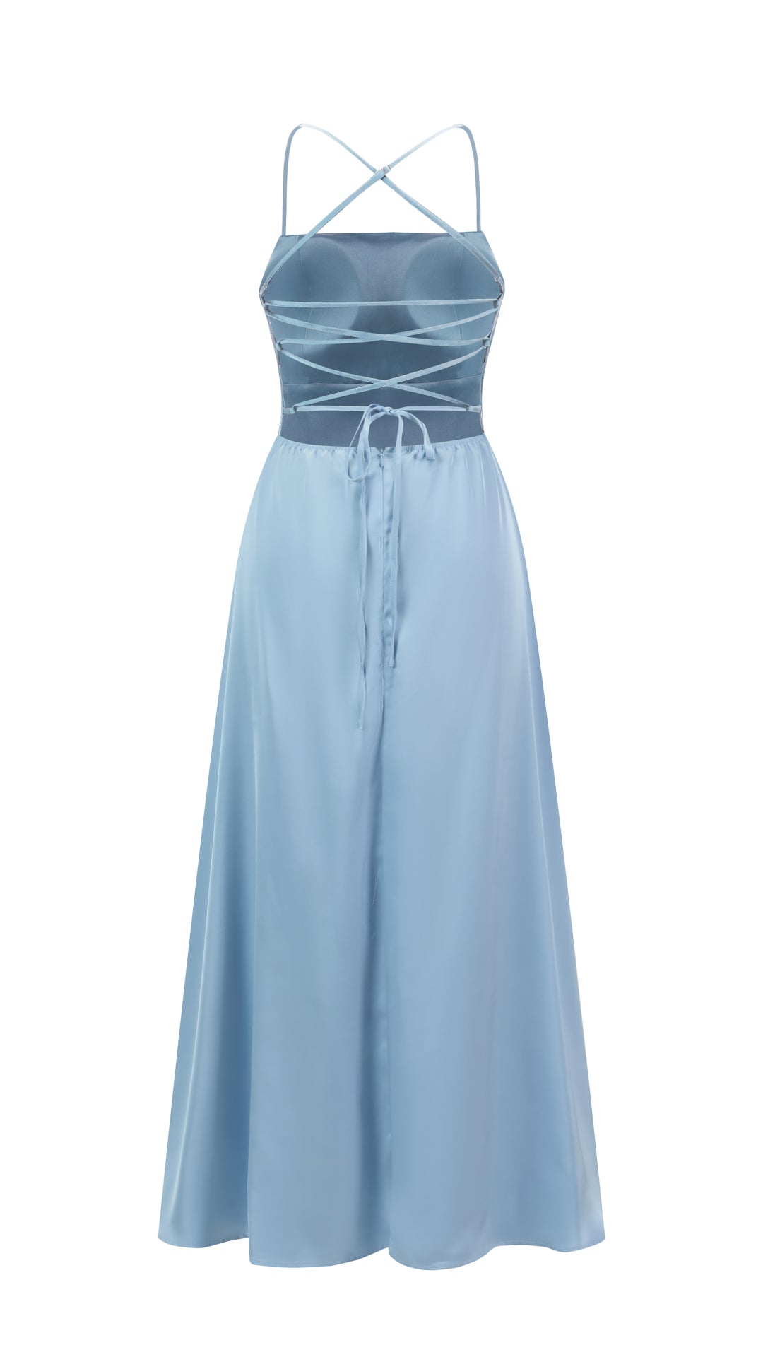 Abito Lungo in Satin con Spalline Sottili e Schiena a Croce - Eleganza per Matrimoni e Serate