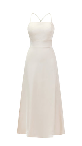 Abito Lungo in Satin con Spalline Sottili e Schiena a Croce - Eleganza per Matrimoni e Serate