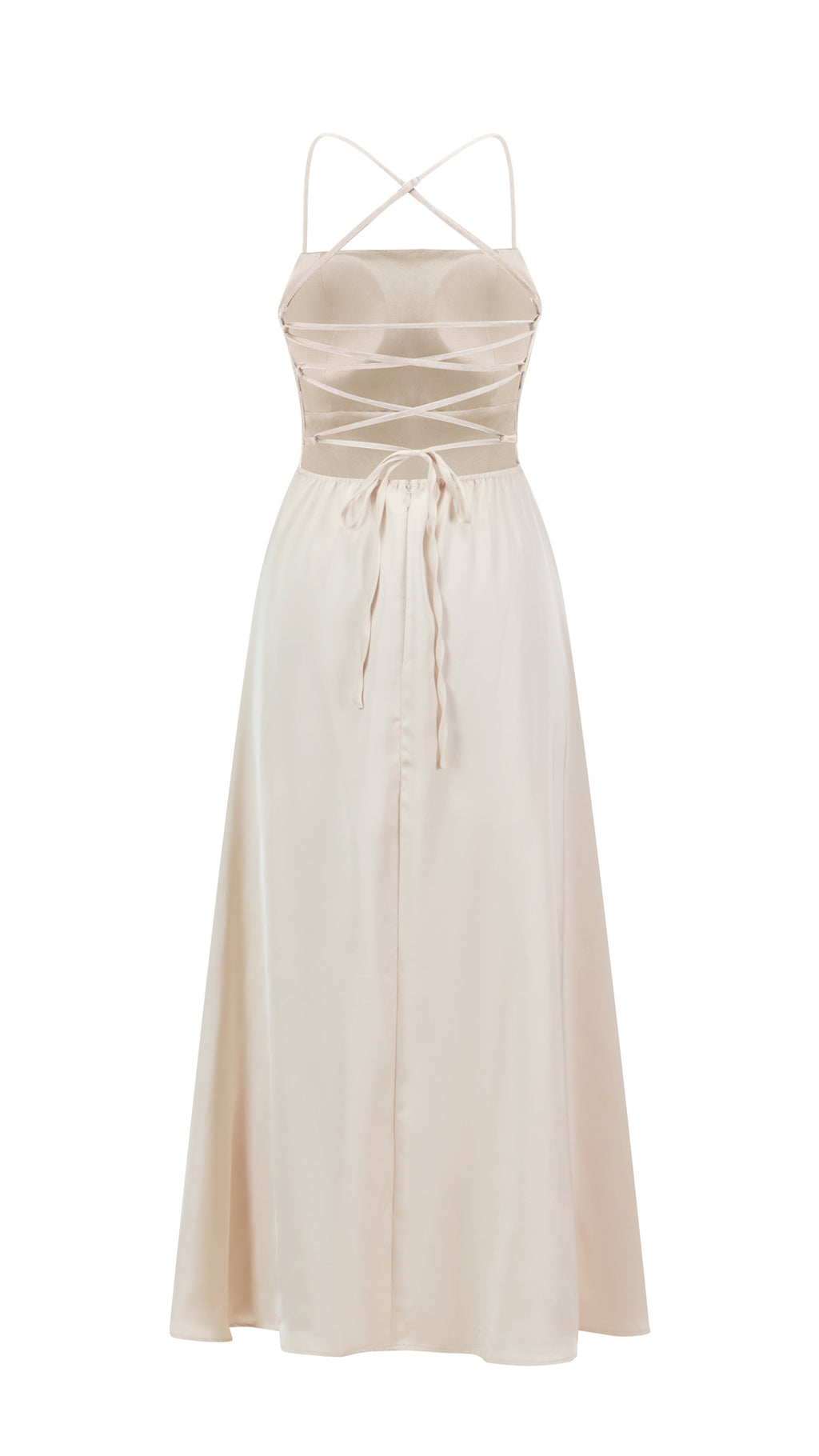 Abito Lungo in Satin con Spalline Sottili e Schiena a Croce - Eleganza per Matrimoni e Serate（副本）