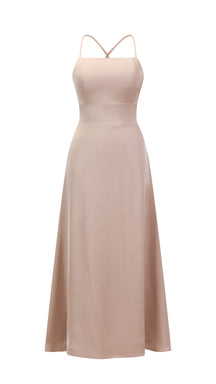 Abito Lungo in Satin con Spalline Sottili e Schiena a Croce - Eleganza per Matrimoni e Serate