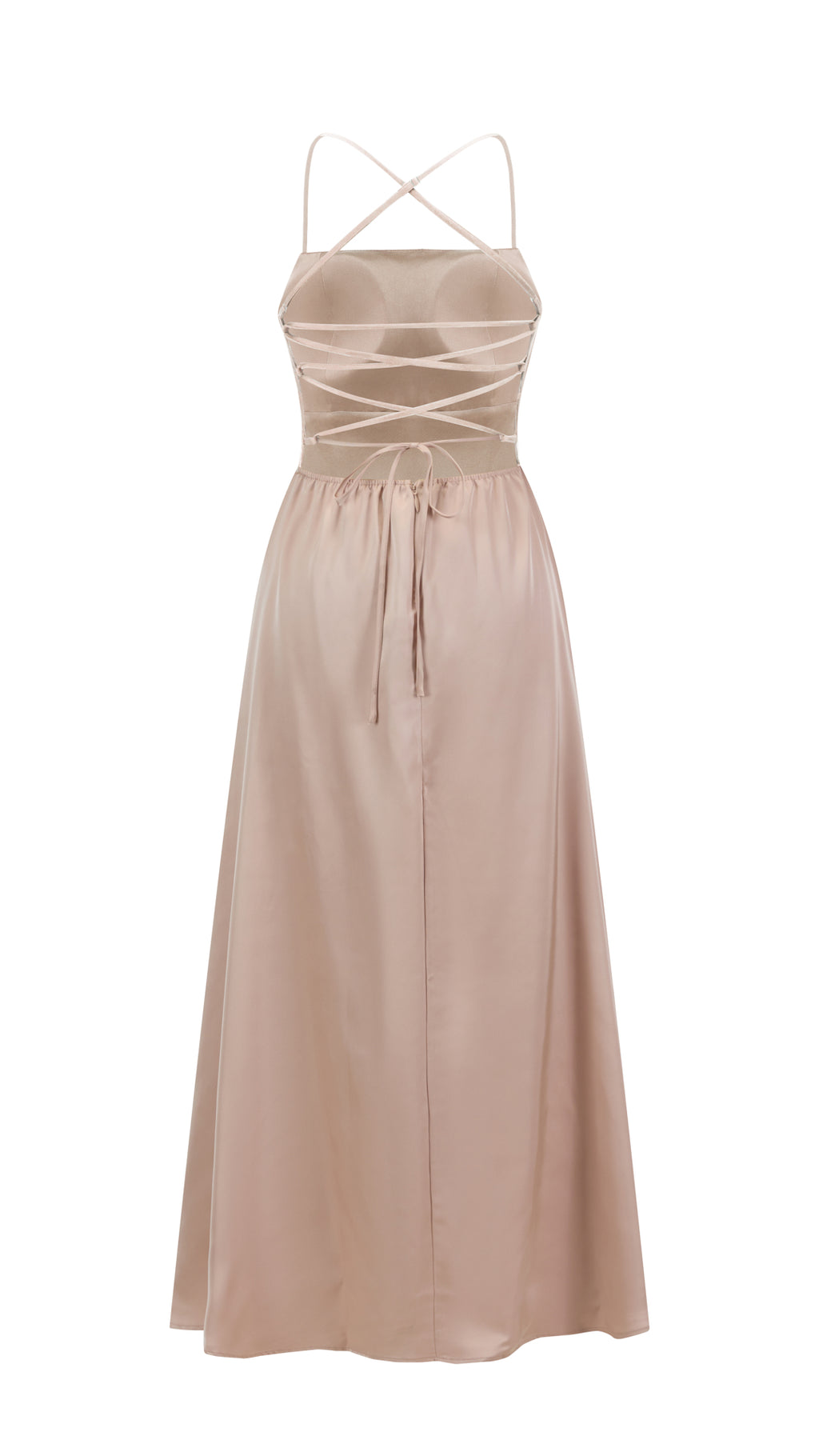 Abito Lungo in Satin con Spalline Sottili e Schiena a Croce - Eleganza per Matrimoni e Serate（副本）