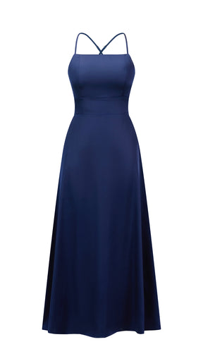 Abito Lungo in Satin con Spalline Sottili e Schiena a Croce - Eleganza per Matrimoni e Serate