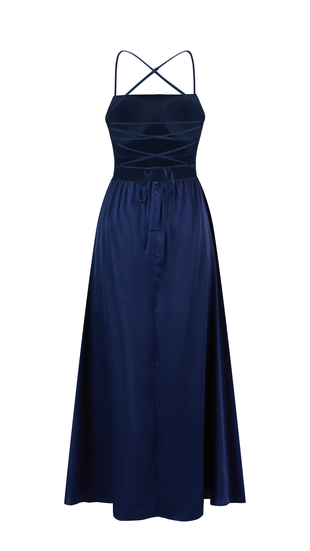 Abito Lungo in Satin con Spalline Sottili e Schiena a Croce - Eleganza per Matrimoni e Serate（副本）