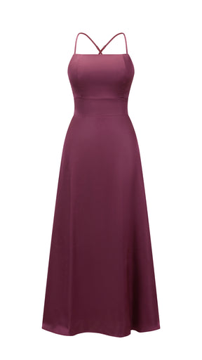 Abito Lungo in Satin con Spalline Sottili e Schiena a Croce - Eleganza per Matrimoni e Serate