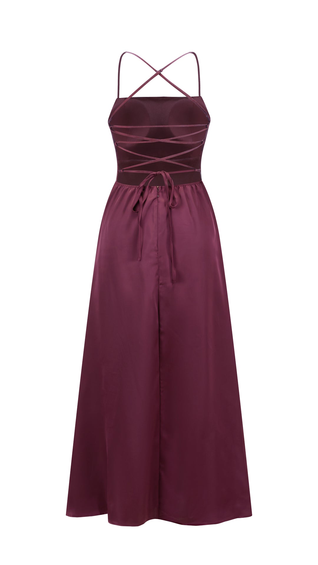 Abito Lungo in Satin con Spalline Sottili e Schiena a Croce - Eleganza per Matrimoni e Serate
