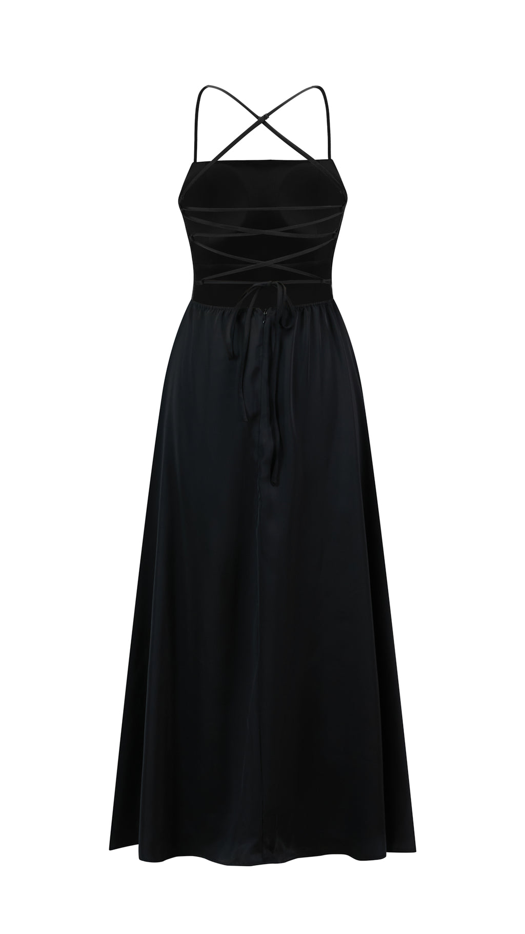 Abito Lungo in Satin con Spalline Sottili e Schiena a Croce - Eleganza per Matrimoni e Serate（副本）