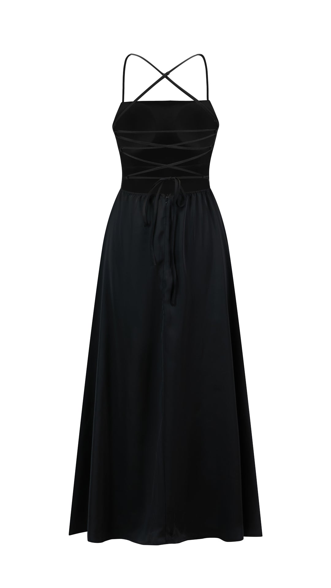 Abito Lungo in Satin con Spalline Sottili e Schiena a Croce - Eleganza per Matrimoni e Serate（副本）
