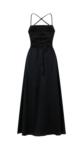 Abito Lungo in Satin con Spalline Sottili e Schiena a Croce - Eleganza per Matrimoni e Serate