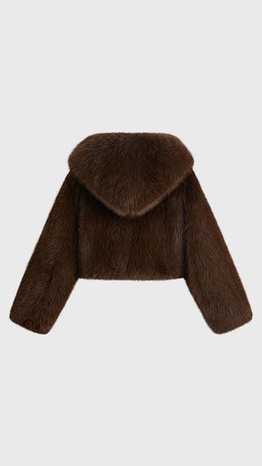 Giacca cropped in pelliccia sintetica con cappuccio ampio