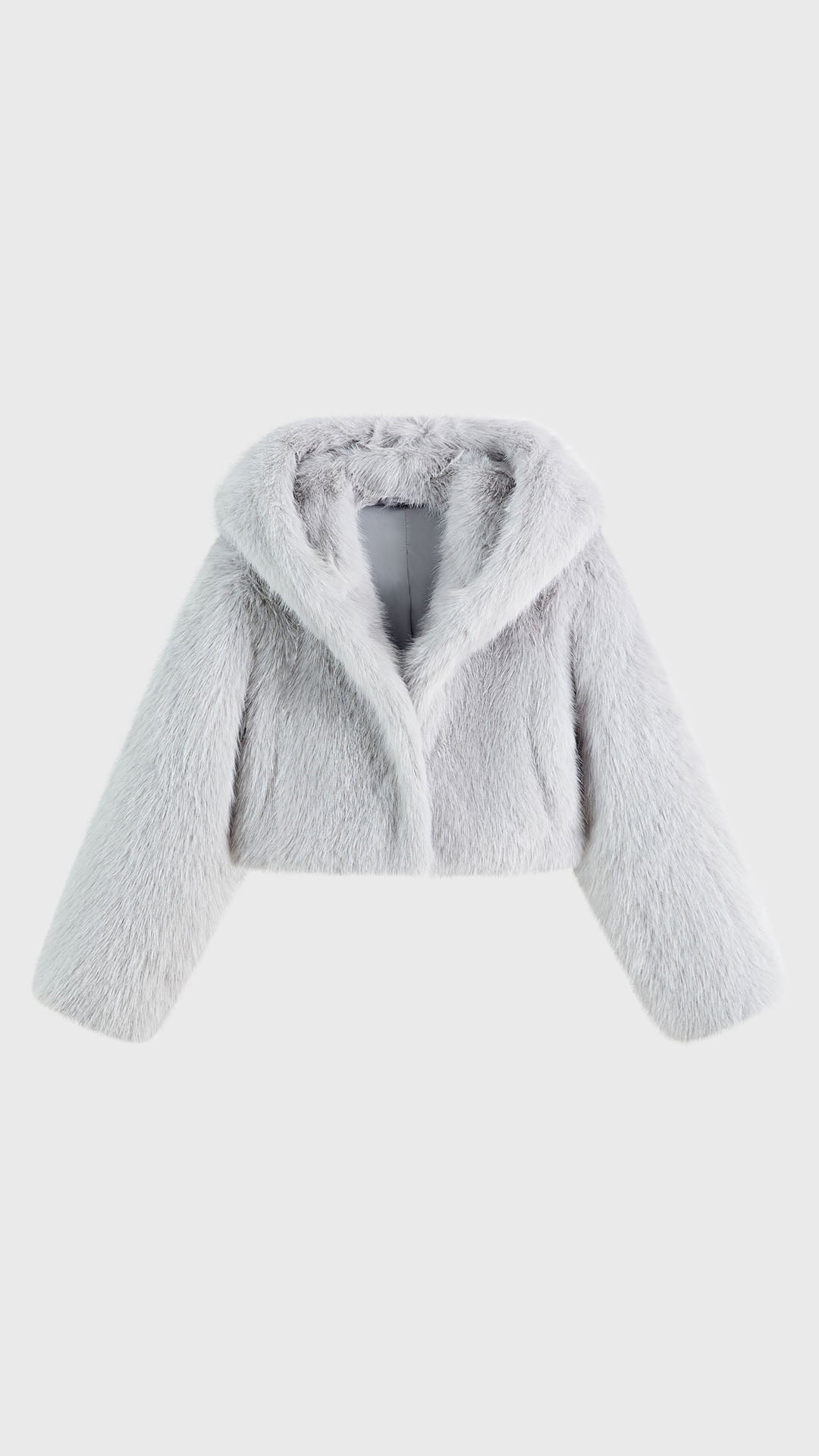 Giacca cropped in pelliccia sintetica con cappuccio ampio