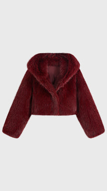 Giacca cropped in pelliccia sintetica con cappuccio ampio
