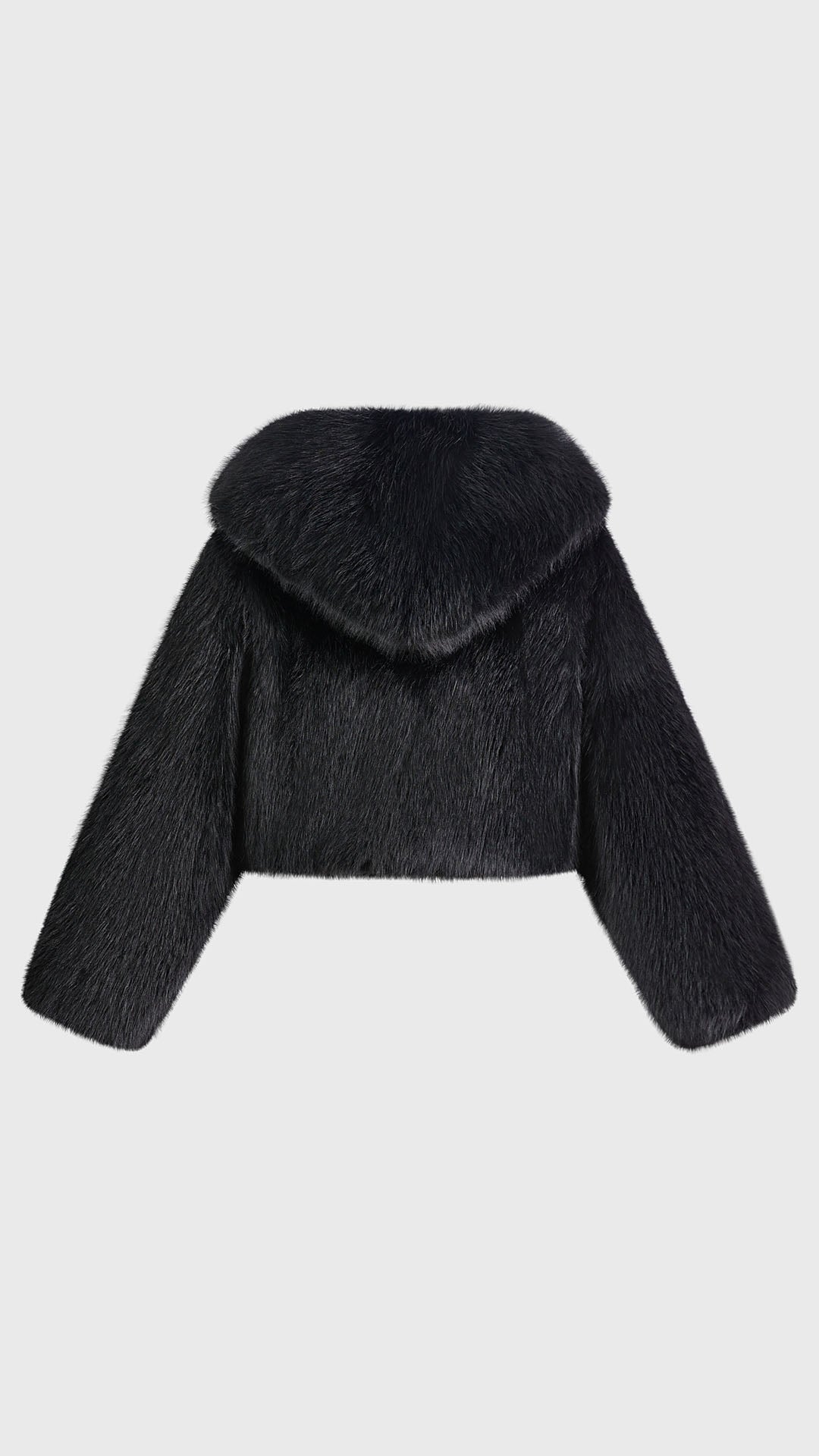 Giacca cropped in pelliccia sintetica con cappuccio ampio