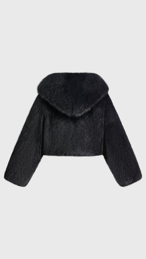 Giacca cropped in pelliccia sintetica con cappuccio ampio