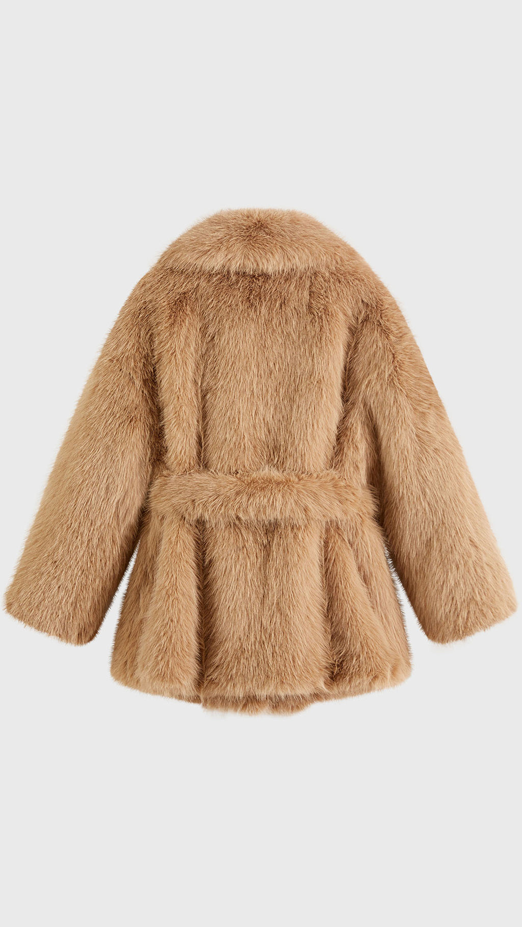 Cappotto corto in pelliccia sintetica con colletto a revers e cintura
