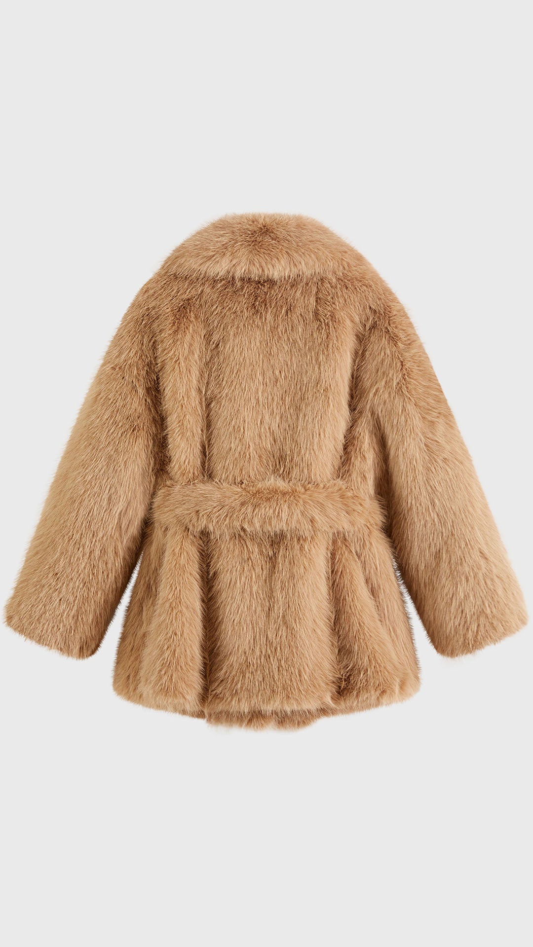 Cappotto corto in pelliccia sintetica con colletto a revers e cintura