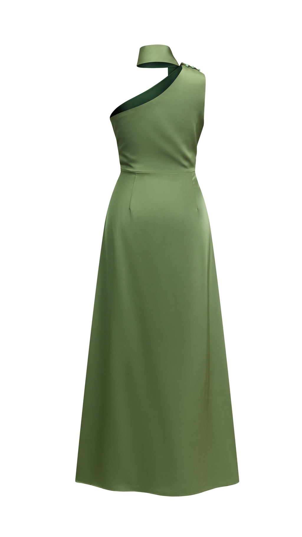 Abito Lungo Monospalla con Collarino e Fiocco in Satin - Eleganza per Matrimoni e Serate Speciali（副本）