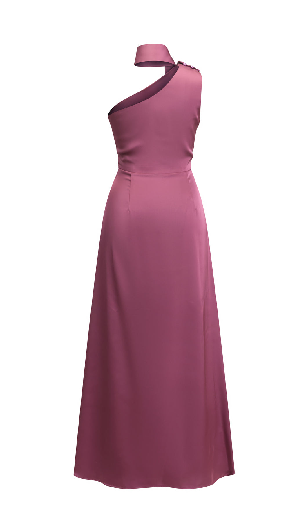 Abito Lungo Monospalla con Collarino e Fiocco in Satin - Eleganza per Matrimoni e Serate Speciali（副本）