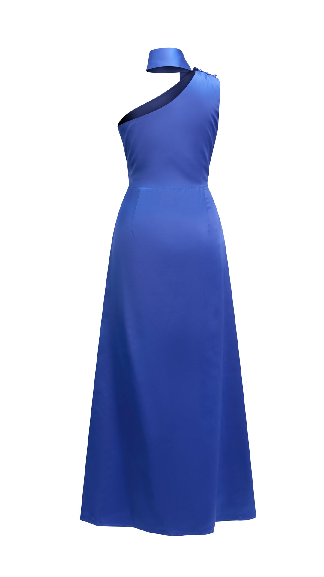 Abito Lungo Monospalla con Collarino e Fiocco in Satin - Eleganza per Matrimoni e Serate Speciali（副本）