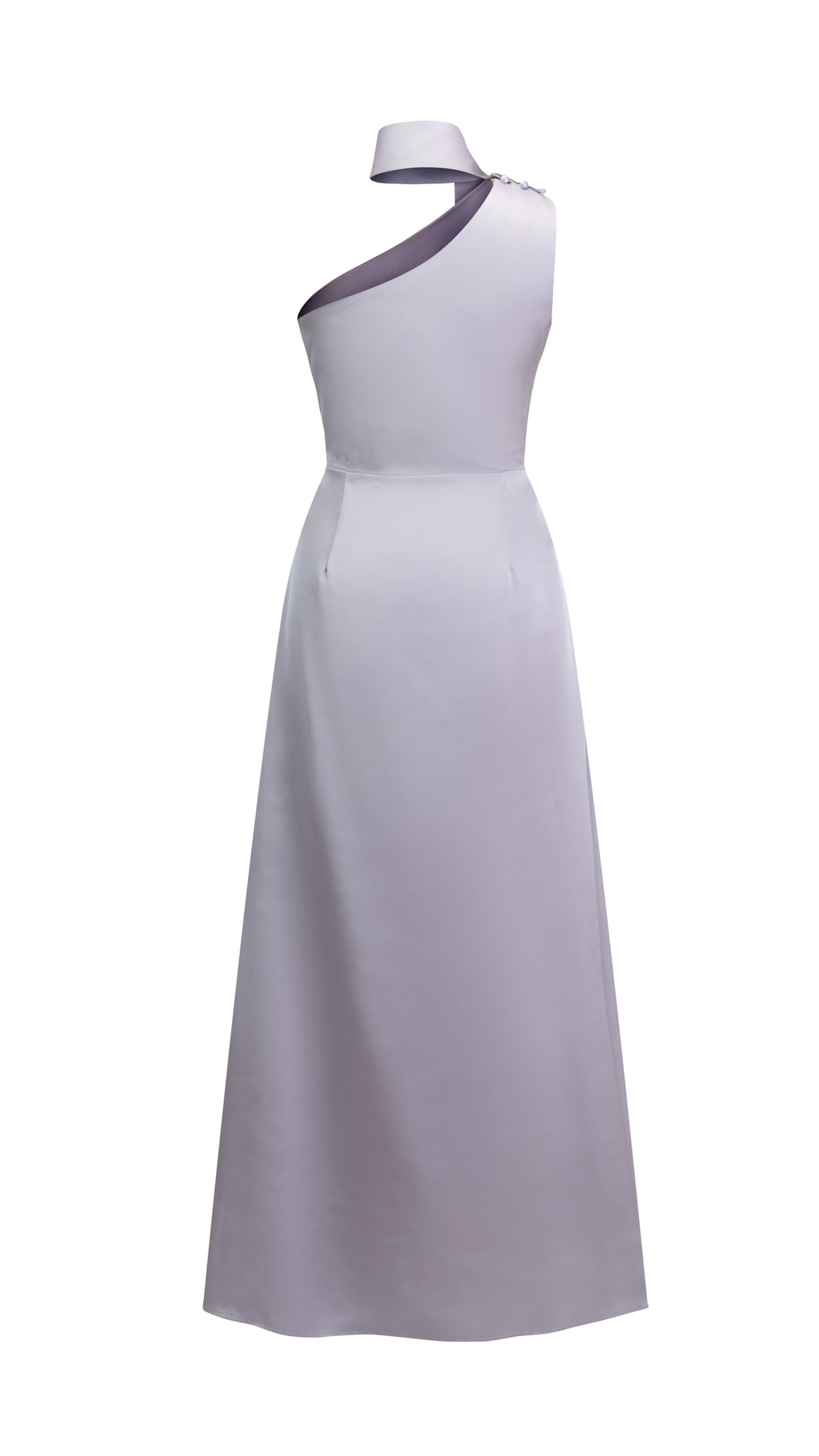 Abito Lungo Monospalla con Collarino e Fiocco in Satin - Eleganza per Matrimoni e Serate Speciali（副本）