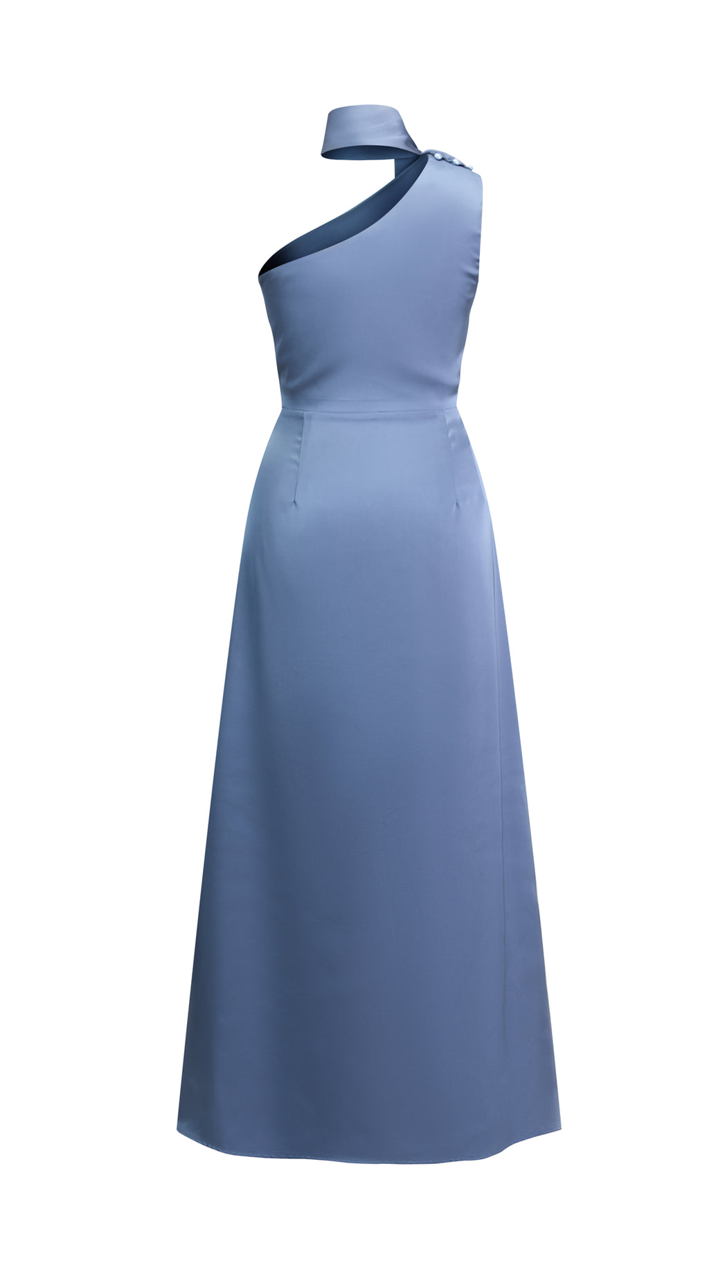 Abito Lungo Monospalla con Collarino e Fiocco in Satin - Eleganza per Matrimoni e Serate Speciali（副本）
