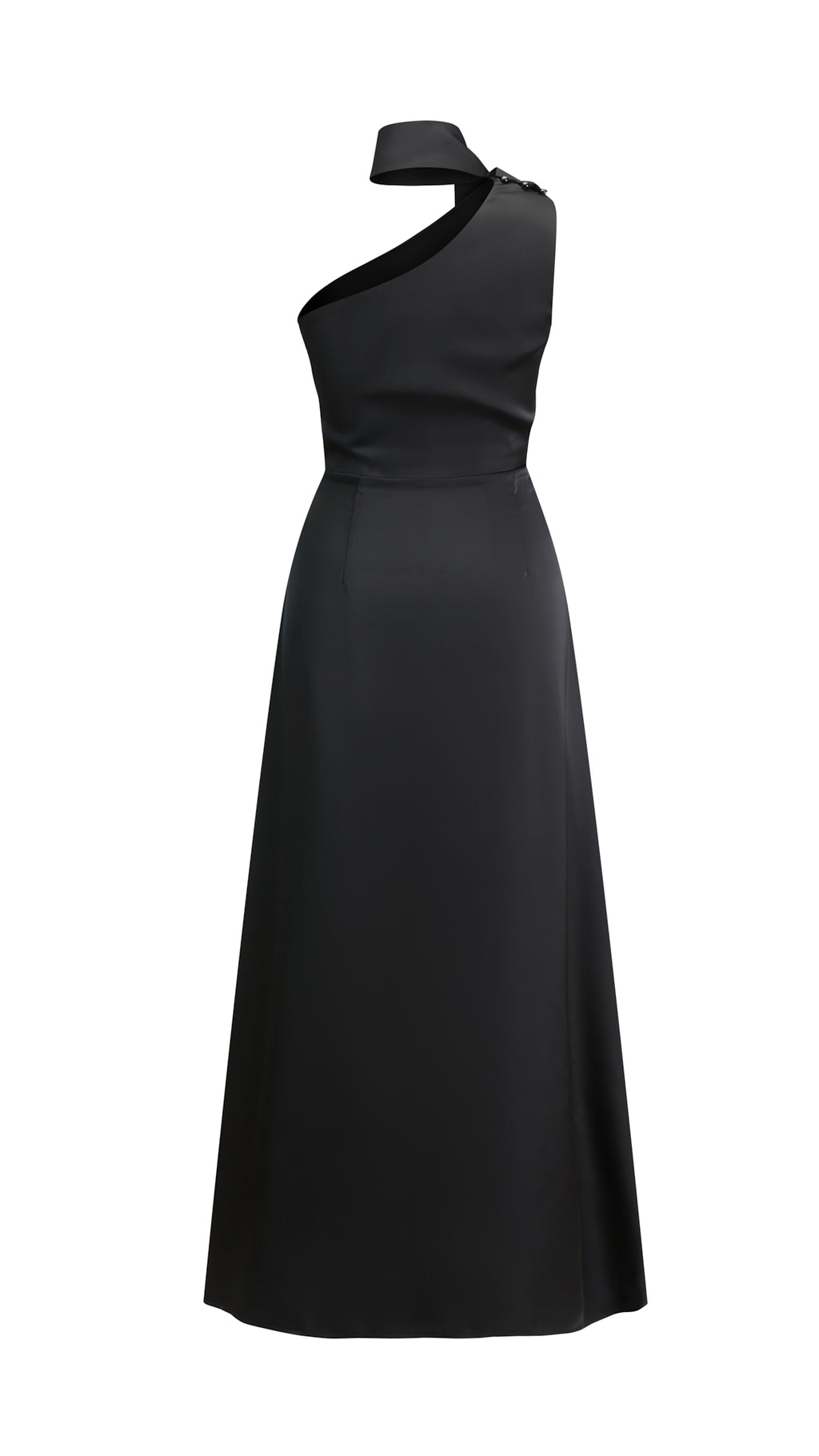 Abito Lungo Monospalla con Collarino e Fiocco in Satin - Eleganza per Matrimoni e Serate Speciali（副本）