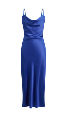 Abito Midi in Satin con Spalline e Scollatura a Collo d'Anatra - Eleganza Senza Tempo per Serate