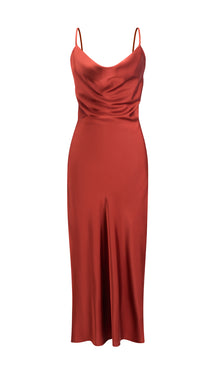 Abito Midi in Satin con Spalline e Scollatura a Collo d'Anatra - Eleganza Senza Tempo per Serate