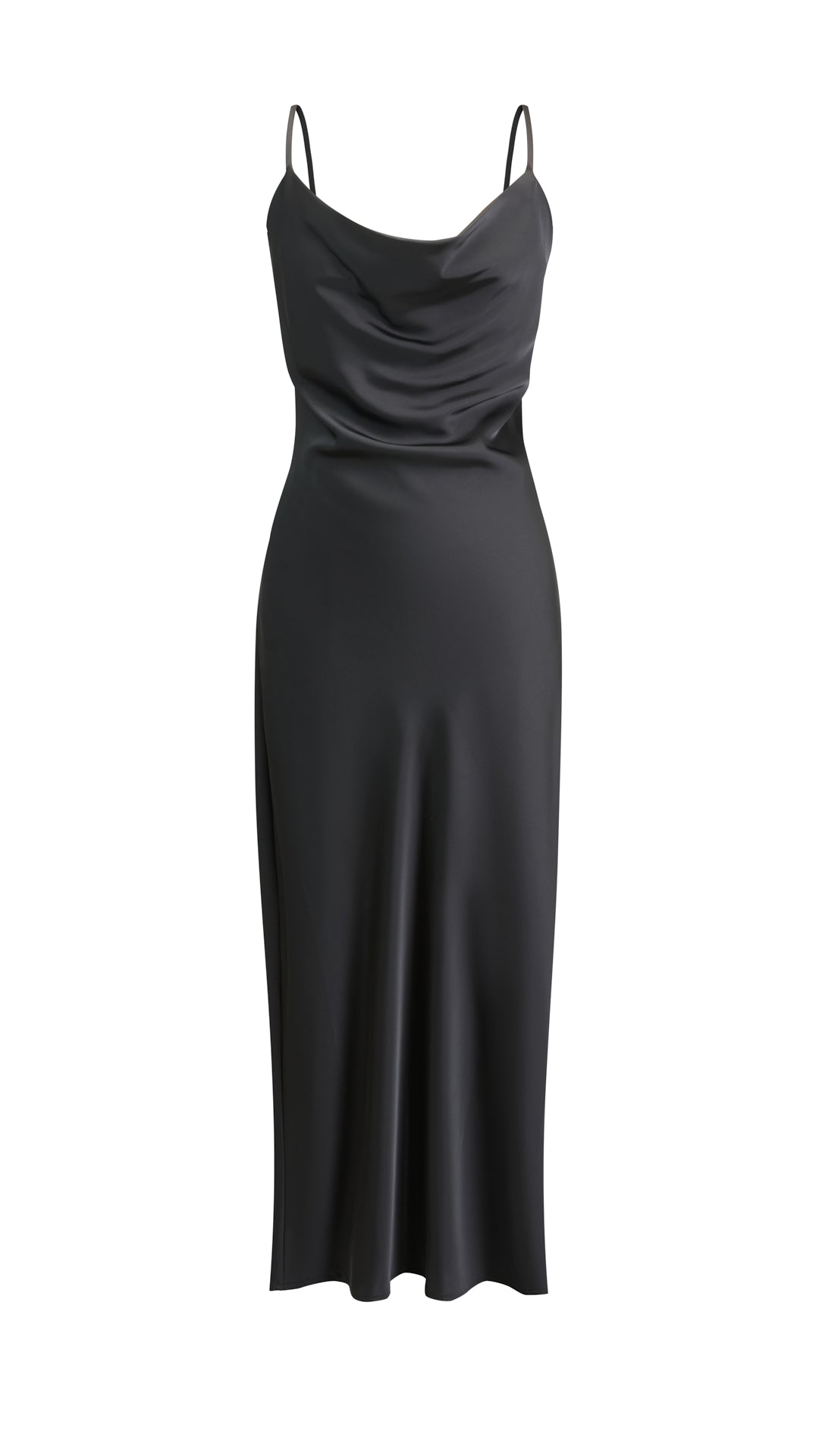 Abito Midi in Satin con Spalline e Scollatura a Collo d'Anatra - Eleganza Senza Tempo per Serate