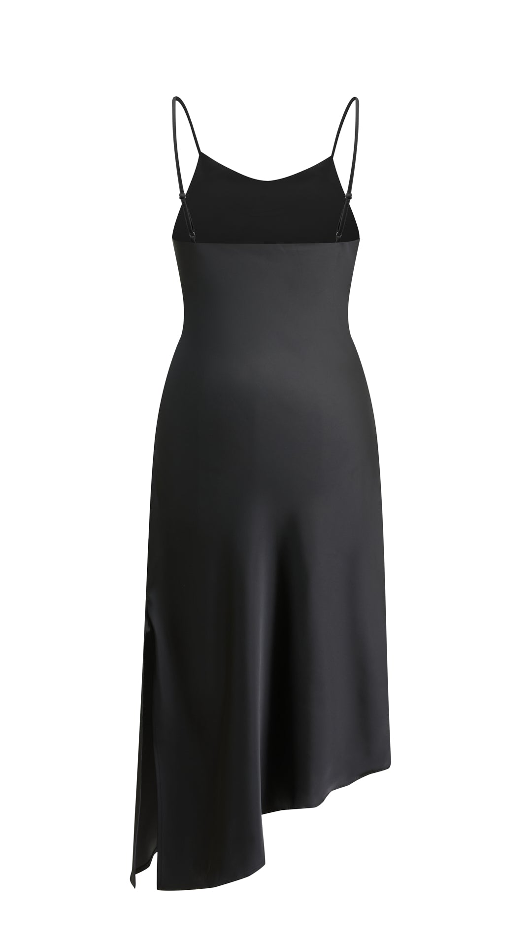 Abito Midi in Satin con Scollatura a Collo d'Anatra e Spalline - Eleganza Asimmetrica per Serate