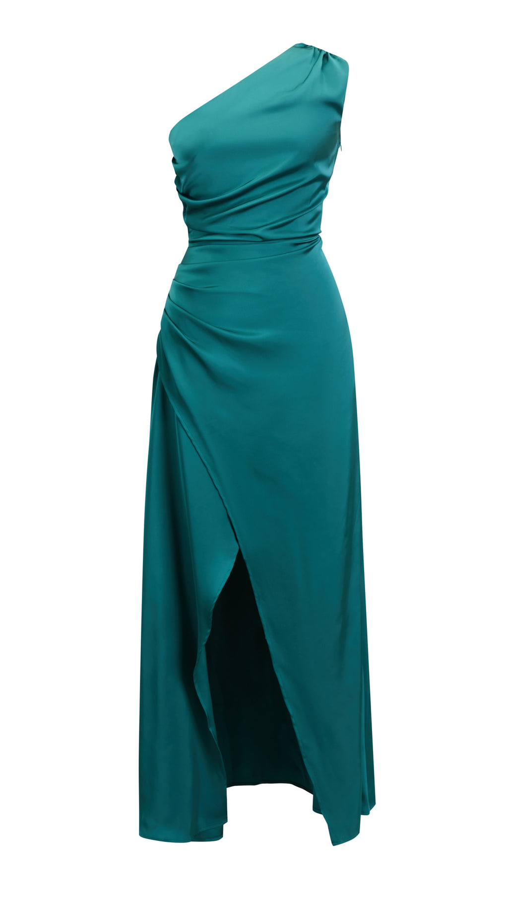 Abito Lungo Monospalla in Satin con Spacco - Eleganza Senza Tempo per Matrimoni e Serate（副本）