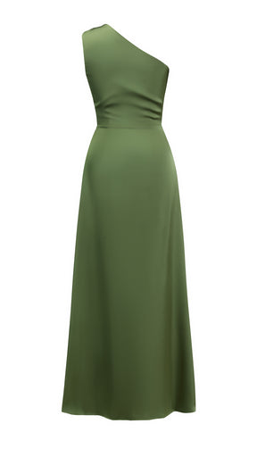 Abito Lungo Monospalla in Satin con Spacco - Eleganza Senza Tempo per Matrimoni e Serate