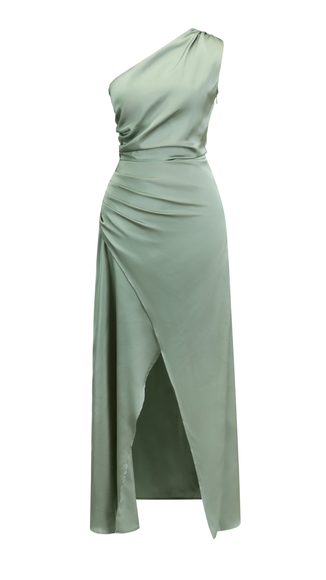 Abito Lungo Monospalla in Satin con Spacco - Eleganza Senza Tempo per Matrimoni e Serate