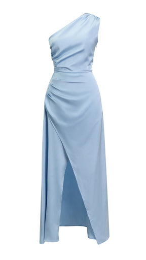 Abito Lungo Monospalla in Satin con Spacco - Eleganza Senza Tempo per Matrimoni e Serate