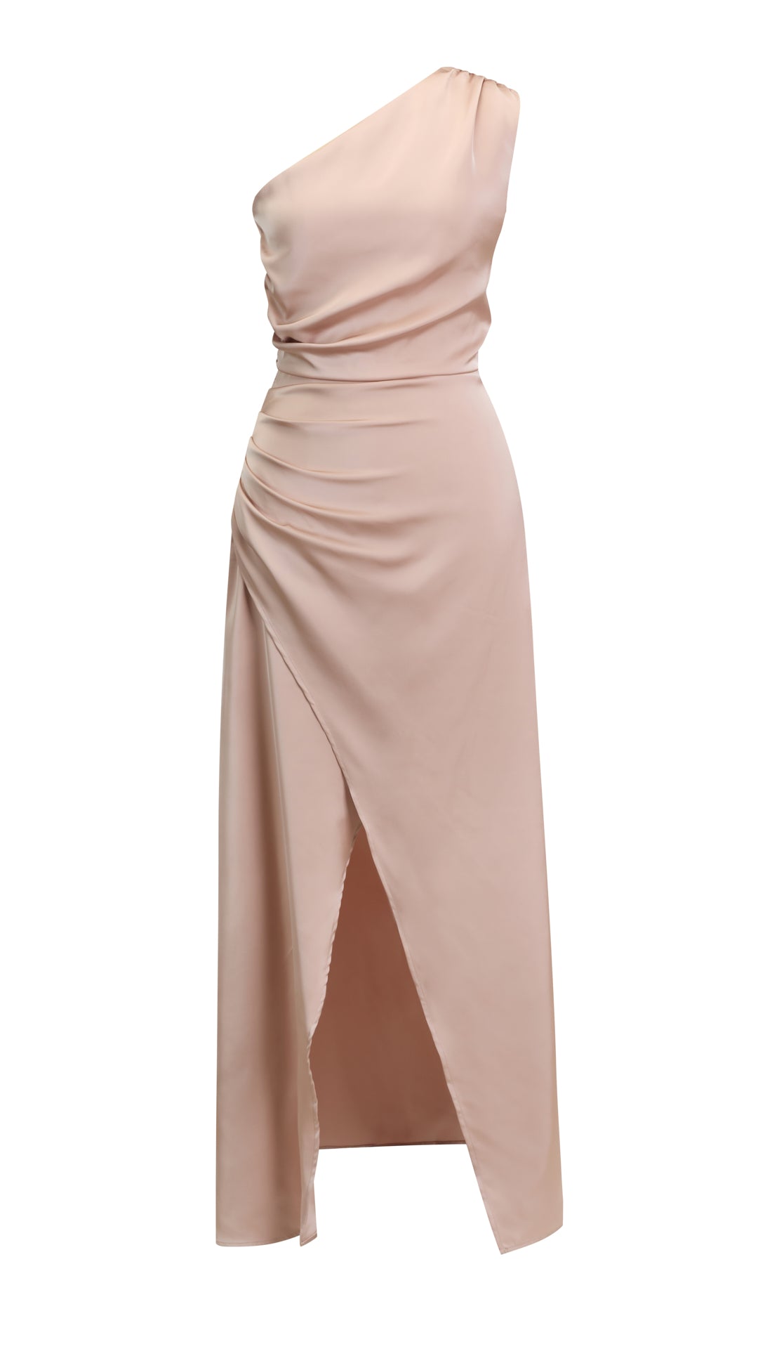 Abito Lungo Monospalla in Satin con Spacco - Eleganza Senza Tempo per Matrimoni e Serate