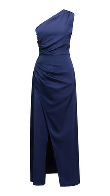 Abito Lungo Monospalla in Satin con Spacco - Eleganza Senza Tempo per Matrimoni e Serate