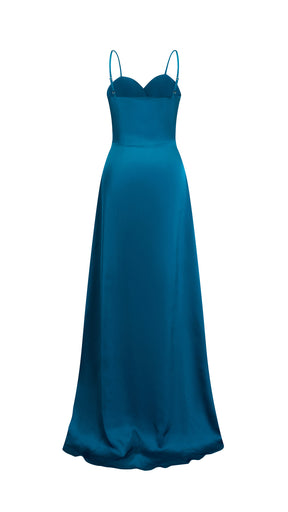 Abito Lungo a Spalline in Satin con Busto a Cuore - Eleganza per Matrimoni e Serate Speciali