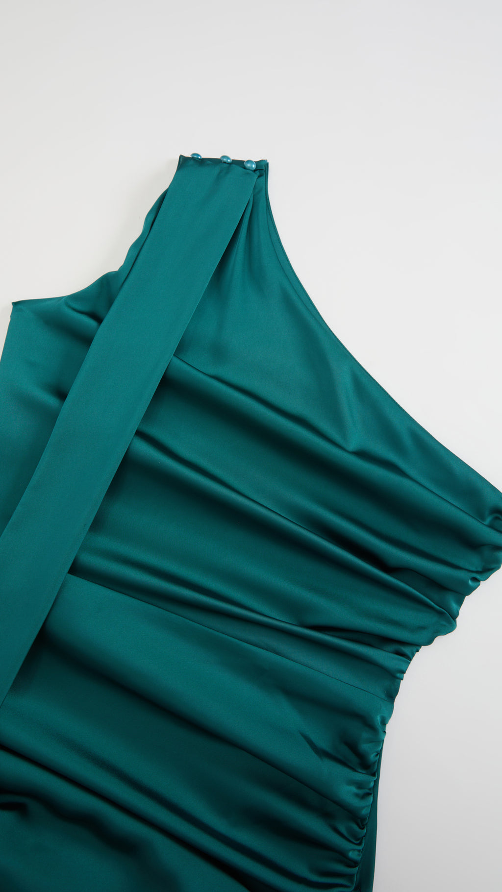 Abito Lungo Monospalla con Collarino e Fiocco in Satin - Eleganza per Matrimoni e Serate Speciali（副本）