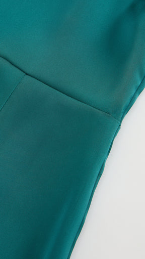 Abito Lungo Monospalla con Collarino e Fiocco in Satin - Eleganza per Matrimoni e Serate Speciali