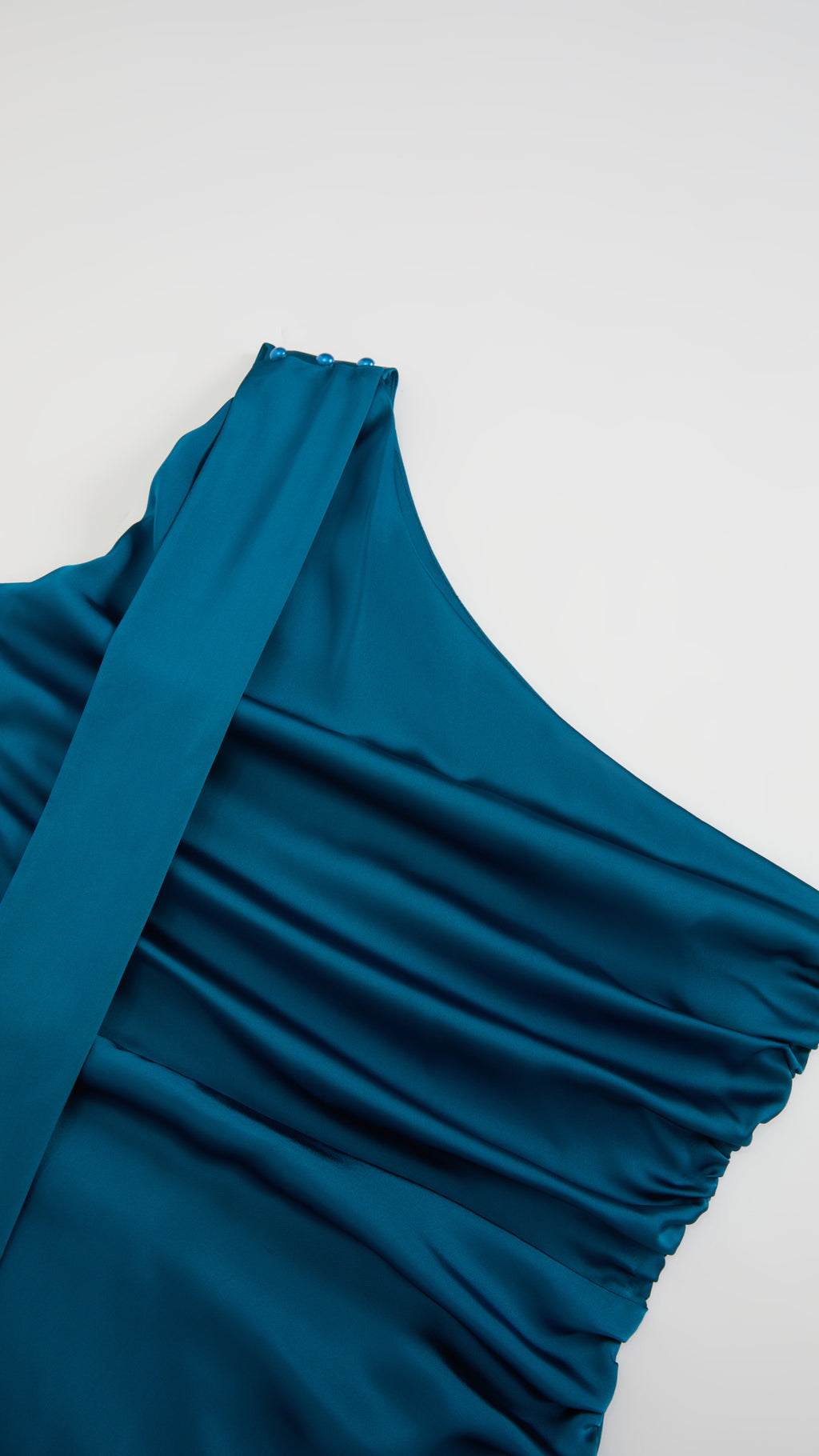 Abito Lungo Monospalla con Collarino e Fiocco in Satin - Eleganza per Matrimoni e Serate Speciali（副本）
