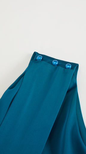 Abito Lungo Monospalla con Collarino e Fiocco in Satin - Eleganza per Matrimoni e Serate Speciali