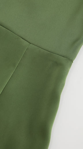 Abito Lungo Monospalla con Collarino e Fiocco in Satin - Eleganza per Matrimoni e Serate Speciali
