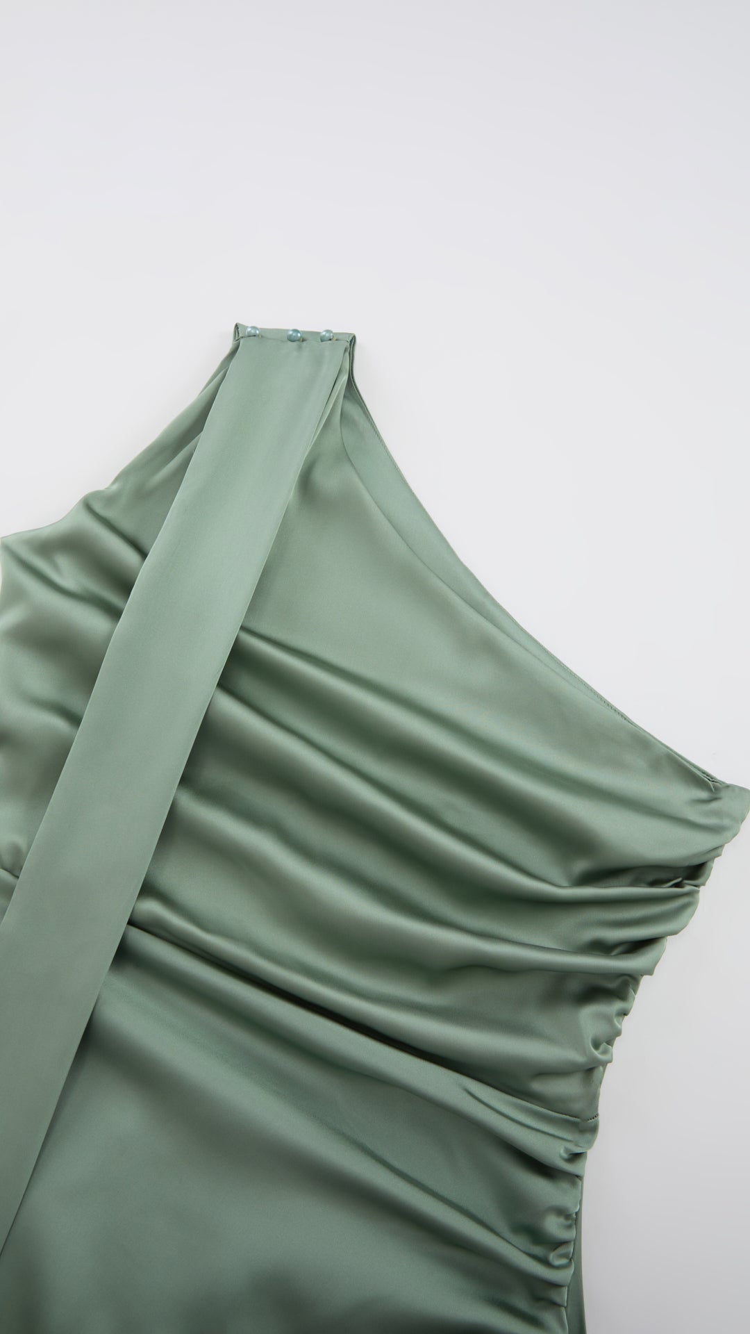Abito Lungo Monospalla con Collarino e Fiocco in Satin - Eleganza per Matrimoni e Serate Speciali（副本）