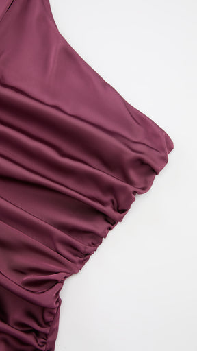 Abito Lungo Monospalla con Collarino e Fiocco in Satin - Eleganza per Matrimoni e Serate Speciali
