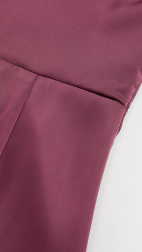 Abito Lungo Monospalla con Collarino e Fiocco in Satin - Eleganza per Matrimoni e Serate Speciali
