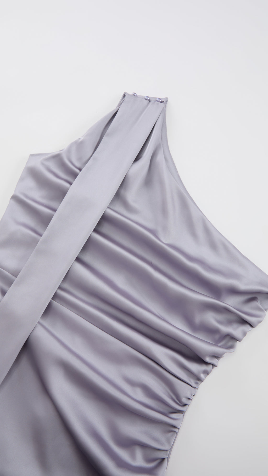 Abito Lungo Monospalla con Collarino e Fiocco in Satin - Eleganza per Matrimoni e Serate Speciali（副本）