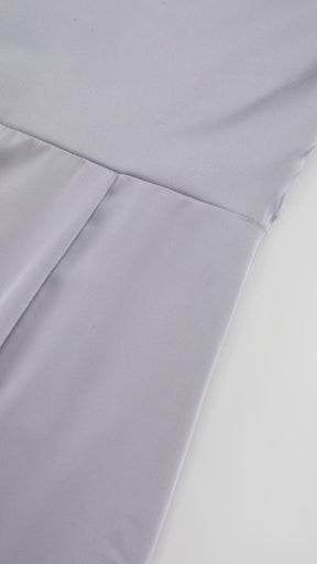 Abito Lungo Monospalla con Collarino e Fiocco in Satin - Eleganza per Matrimoni e Serate Speciali