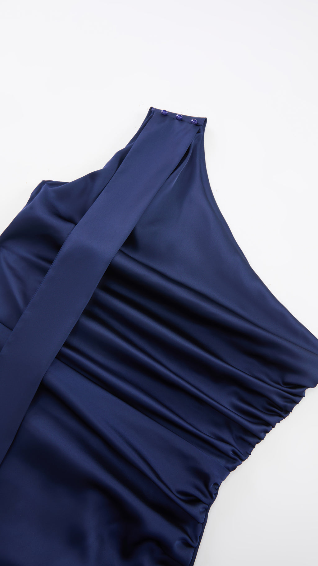 Abito Lungo Monospalla con Collarino e Fiocco in Satin - Eleganza per Matrimoni e Serate Speciali（副本）