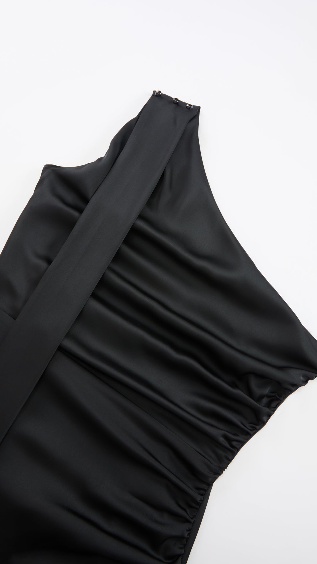Abito Lungo Monospalla con Collarino e Fiocco in Satin - Eleganza per Matrimoni e Serate Speciali（副本）