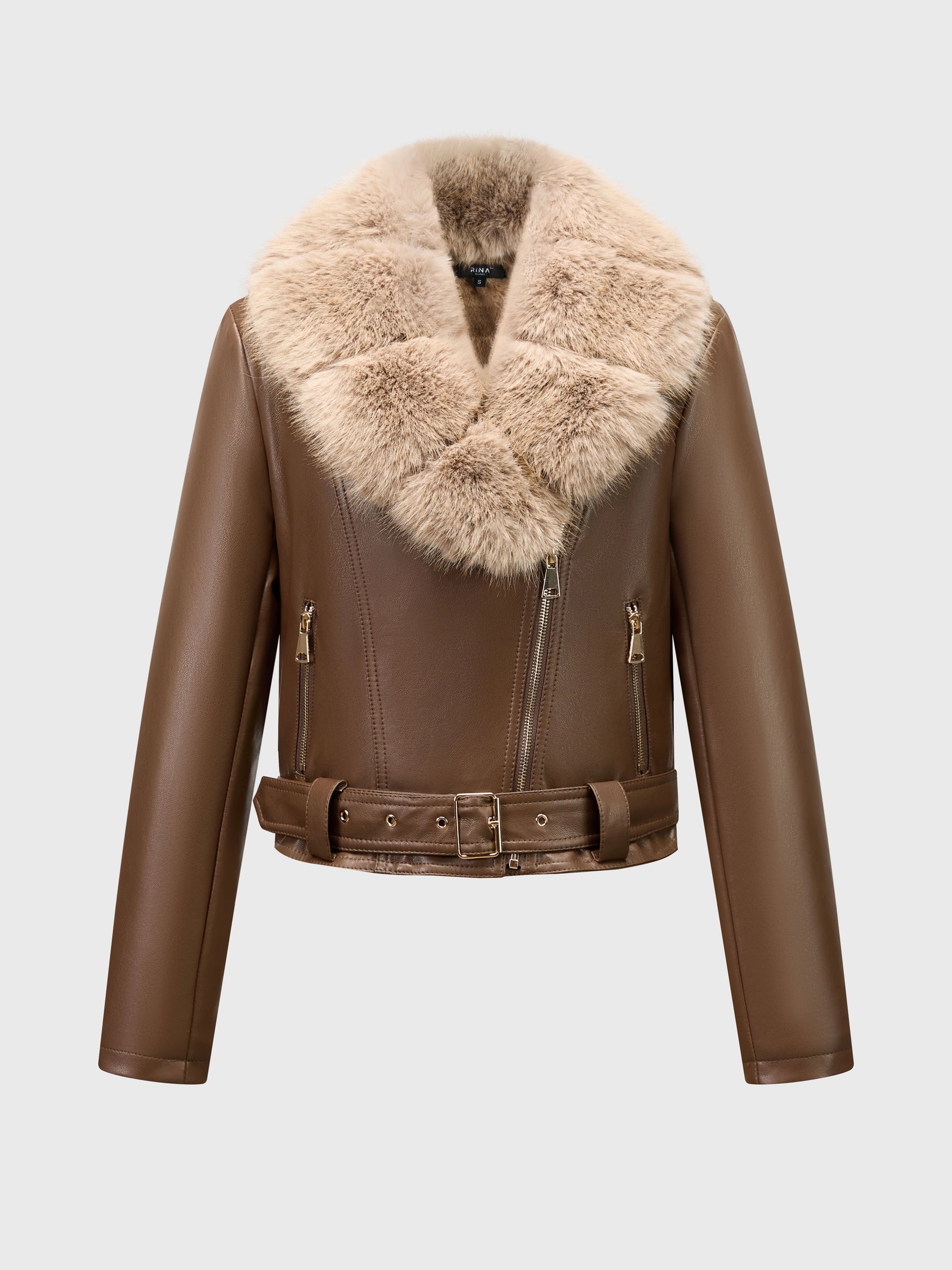 Giubbotto Biker in Pelle con Pelliccia, Giacca Moto Inverno Donna con Collo in Pelliccia, Chiusura a Cerniera e Fibbia Regolabile